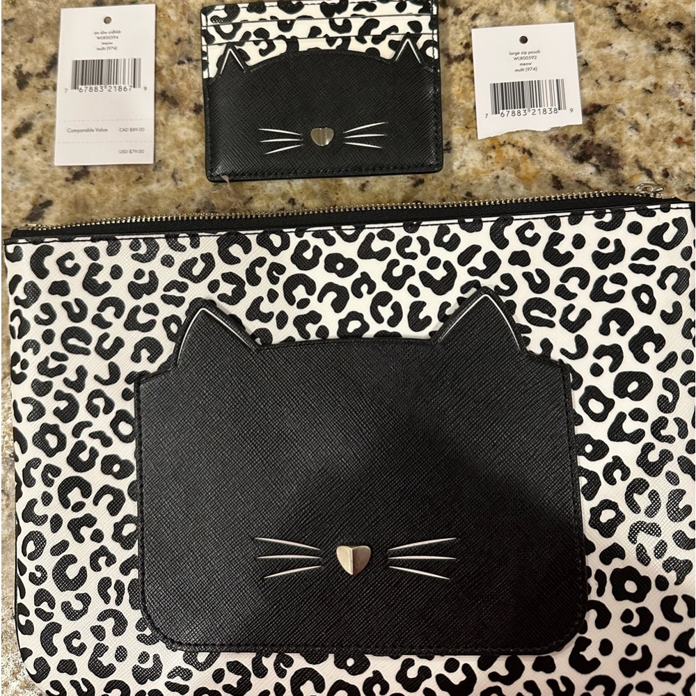 RARE NWT Cat meow authentic Kate spade clutch and cardholder wallet